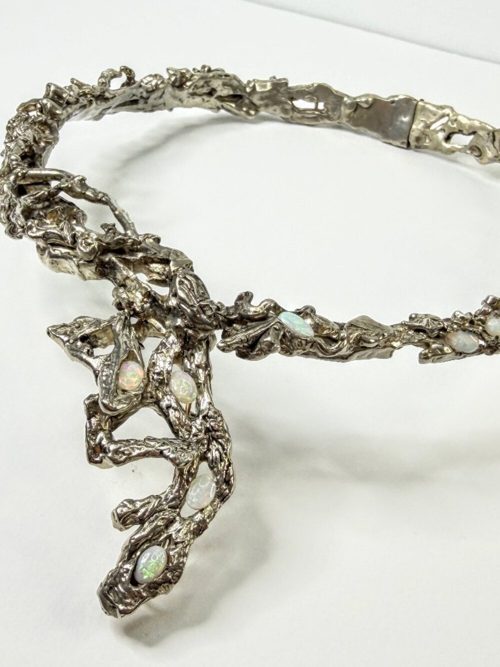 Studio Modernist Sterling Natural Opal Sculptural Collar Necklace 188g 17"JR2211